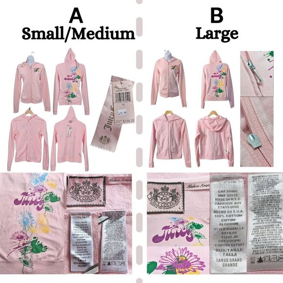 Vtg Y2K JUICY COUTURE Twin 3-pc Matching Pink Floral 2ofaKind Tracksuits Szs S-L - Picture 6 of 11